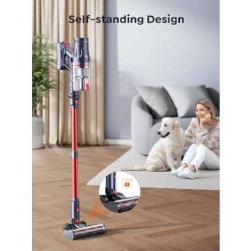 INTETURE Cordless Vacuum Cleaner, 550W 45Kpa Vacuum Cleaners for Home, Stick Vacuum with Self-Standing, Max 60 Mins, Touch Screen, Vacuum Cleaner with Charging Station for Hard Floor Carpet Car Pet