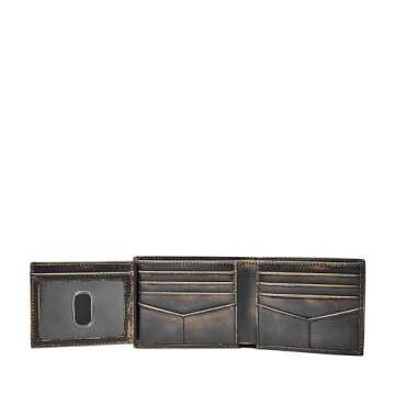 Fossil Men's Wade Leather Bi-fold Flip ID Wallet - Black