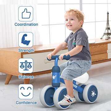 Ancaixin Baby Balance Bikes 12-24 Month Toddler Walker | Riding Toys for 1 Year Old Boys Girls | No Pedal Infant 4 Wheels Bicycle | Best First Birthday Gifts New Year Holiday (DarkBlue_L)