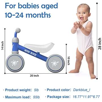 Ancaixin Baby Balance Bikes 12-24 Month Toddler Walker | Riding Toys for 1 Year Old Boys Girls | No Pedal Infant 4 Wheels Bicycle | Best First Birthday Gifts New Year Holiday (DarkBlue_L)