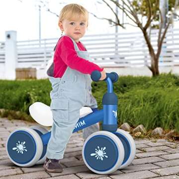 Ancaixin Baby Balance Bikes 12-24 Month Toddler Walker | Riding Toys for 1 Year Old Boys Girls | No Pedal Infant 4 Wheels Bicycle | Best First Birthday Gifts New Year Holiday (DarkBlue_L)