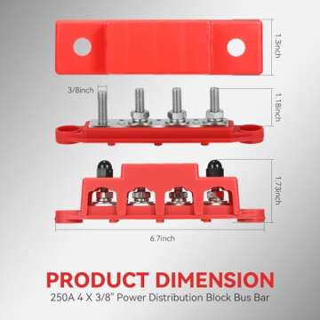 Heart Horse Power Distribution Block Bus Bar 3/8'' Terminal Stud 4 Post with Cover 250 Amp Rating for Marine Automotive and Solar Wiring RV Boat (250A, 3/8'', Red+Black)