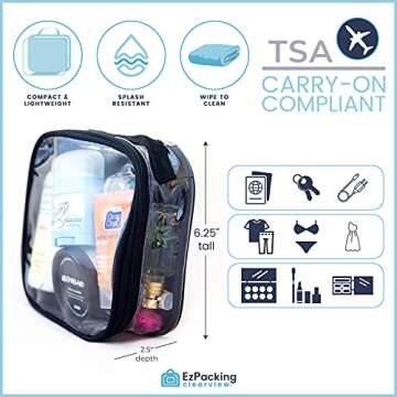 EzPacking Clear TSA Approved 3-1-1 Travel Toiletry Bag for Carry On/Quart Size Transparent Liquids Pouch for Airport Security/Reusable See Through Vinyl & PVC Plastic Organizer Men Women (Rose)