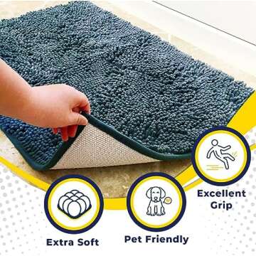 Muddy Mat® Shown ON TV Highly Absorbent Microfiber Door Mat and Pet Rug Non Slip Thick Washable Area and Bath Mat Soft Chenille for Kitchen Bedroom Indoor and Outdoor - Atlantic Blue Small 28"X18"