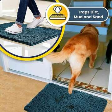 Muddy Mat® Shown ON TV Highly Absorbent Microfiber Door Mat and Pet Rug Non Slip Thick Washable Area and Bath Mat Soft Chenille for Kitchen Bedroom Indoor and Outdoor - Atlantic Blue Small 28"X18"