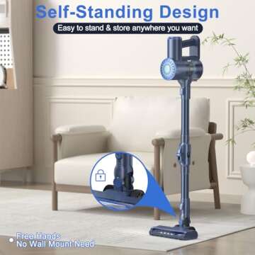 Cordless Vacuum Cleaner, Self-Standing Vacuum Cleaners with 180° Foldable Rod Rechargeable Cordless Vacuum 6 in 1 Lightweight Stick Vacuum with Powerful Suction，for Pet Hair Hardwood Floor (Blue)