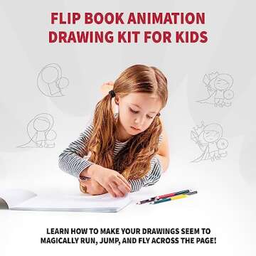 SpiceBox Flip Book Animation Cartoon Drawing Kit for Kids, Learn How to Draw, Children's Arts and Crafts Coloring Activity Set for Young Artist, Petit Picasso, 13 Dynamic Projects