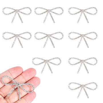 10Pcs Sliver Clear Rhinestone Crystal Bow Brooches Pins Set DIY Wedding Bouquet Broaches Kit