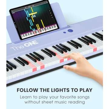 The ONE Smart Keyboard COLOR 61 Lighted Keys Piano Keyboard, Electric Piano for Beginners with 256 Tones, 64 Polyphony, Built-in LED Lights & Apps, Supports USB MIDI/Headphones (Purple)