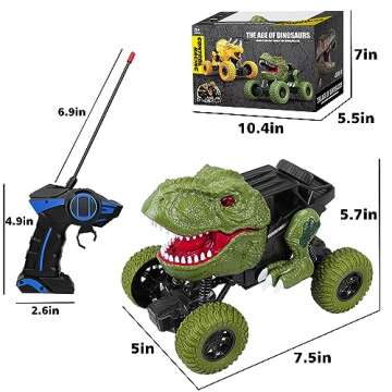 Remote Control Dinosaur Car for Kids Boys, 2.4Ghz All Terrain Remote Control Dinosaur Truck with Light, Rechargeable 4WD Off Road RC Car Toys for Kids 3 4 5 6 7 8-12 Year Old Boys Girls Birthday Gift