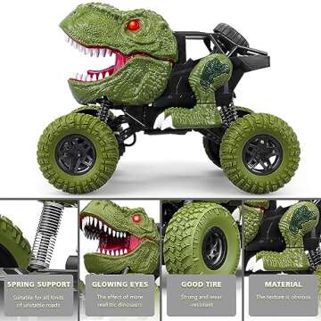 Remote Control Dinosaur Car for Kids Boys, 2.4Ghz All Terrain Remote Control Dinosaur Truck with Light, Rechargeable 4WD Off Road RC Car Toys for Kids 3 4 5 6 7 8-12 Year Old Boys Girls Birthday Gift