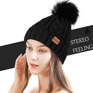 REDESS Women Winter Pompom Beanie Hat with Warm Fleece Lined, Thick Slouchy Snow Knit Skull Ski Cap