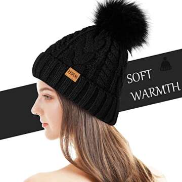 REDESS Women Winter Pompom Beanie Hat with Warm Fleece Lined, Thick Slouchy Snow Knit Skull Ski Cap