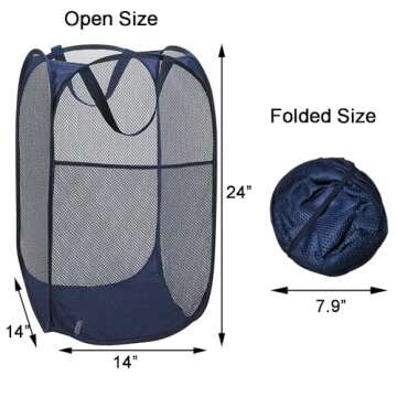 2 Packs Mesh Pop up Laundry Hamper (Black/ Navy Blue) with Portable, Durable Handles, Collapsible for Storage, Folding Pop-Up Clothes Hampers for Kids Room, College Dorm or Travel