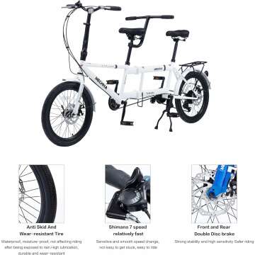 Adult Tandem Bike, City Tandem Folding Bicycle, Foldable Three-Person Beach Cruiser Bike with 7 Speeds, Adjustable 2-Seater Height/Steel Frame, Men Women Bike for Outdoor Family Travel Couple Riding