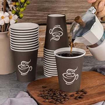 LITOPAK 240 Pack 12 oz Paper Cups, Disposable Coffee Cups, Paper Drinking Cups, Brown Disposable Cups, Paper Hot Coffee Cups, Paper Coffee Cups for Party, Picnic, Travel, and Events