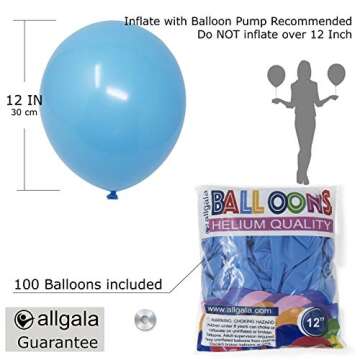 Allgala Latex Balloons for Parties | Helium Grade Bulk Balloon Pack | Ideal for Birthday Party Decorations, Baby Shower, Christmas Party | Colored Balloons for Events | 100ct 12" - Light Blue