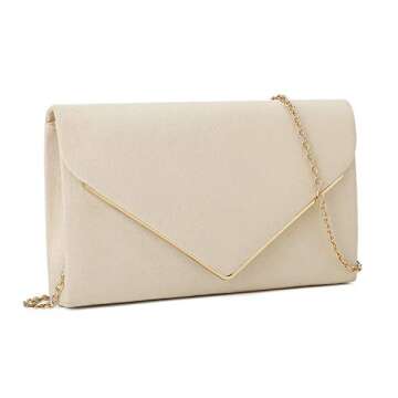 CHARMING TAILOR Faux Suede Clutch Bag Elegant Metal Binding Evening Purse for Wedding/Prom/Black-Tie Events