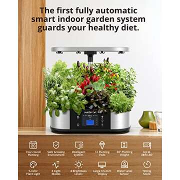 WiFi 12 Pods Hydroponics Growing System with APP Controlled, JustSmart Indoor Garden Up to 30" with 48W 120 LED Grow Light, Silent Pump System, Automatic Timer for Home Kitchen Gardening, GS1 Max