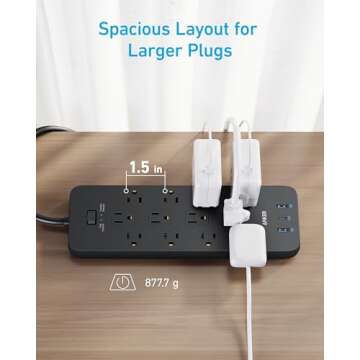 Anker Power Strip with 3 USB Ports，Surge Protector (2100J-10ft)，12 Outlets with 2 USB A Ports and 1 USB C Port,Works with iPhone 15/15 Plus/15 Pro/15 Pro Max,for Home,Office, TUV Listed