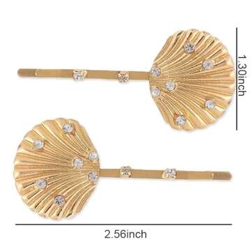 Seashell Hair Clips Rhinestone Bobby Pins for Women Girls Gold Shell Hair Barrettes for Summer Beach Head Pieces for Ponytail Hair Bun Accessories for Short Long Hair 2 Pcs