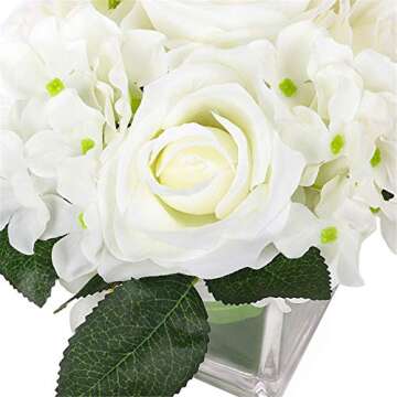 Fule Artificial Silk Rose Flower Centerpiece Arrangement in vase for Home Wedding Decoration (White)