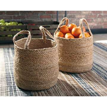 Signature Design by Ashley Brayton Jute 2 Piece Braided Basket Set, Light Brown