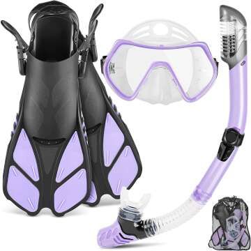 ZEEPORTE Mask Fin Snorkel Set with Adult Snorkeling Gear, Panoramic View Diving Mask, Trek Fin, Dry Top Snorkel +Travel Bags, Snorkel for Lap Swimming