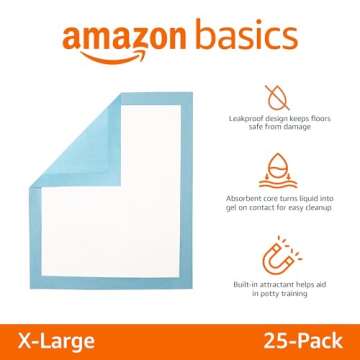 Amazon Basics Dog and Puppy Pee Pads with 5-Layer Leak-Proof Design and Quick-Dry Surface for Potty Training, Heavy Duty Absorbency, X-Large, 28 x 34 Inch - Pack of 25, Blue & White