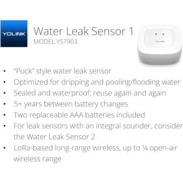 YoLink Smart Home Starter Kit: Hub & 3-Pack Water Leak Sensor 1, LoRa Up to 1/4 Mile Open-Air Range, SMS/Text, Email & Push Notifications, w/Alexa, IFTTT, Home Assistant