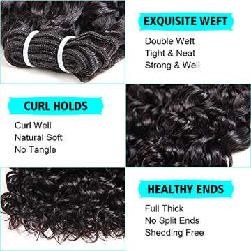 Water Wave Human Hair Bundles Ocean Wave Wet and Wavy Bundles UDU Malaysian 50g 1B# Human Hair Extensions Remy Hair Bundles Short Curly Hair (8 8 8 8inch without cloure)