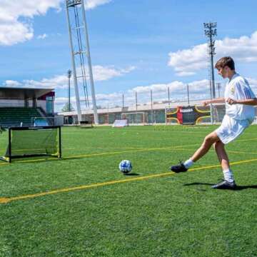 BazookaGoal Original Solid Frame Pop Up Goal - Folding Mini Soccer Goal for Kids and Adults - Portable Goal Post - Easy to Set-up & Steady - 4 x 2.5 ft