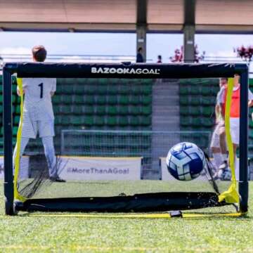 BazookaGoal Original Solid Frame Pop Up Goal - Folding Mini Soccer Goal for Kids and Adults - Portable Goal Post - Easy to Set-up & Steady - 4 x 2.5 ft