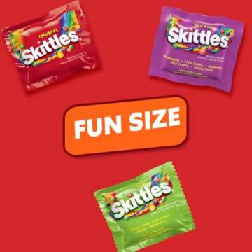 SKITTLES Original, Wild Berry & Sour Fun Size Chewy Individually Wrapped Halloween Candy Variety Pack Trick-or-Treat Assortment, Party Size, 26.46 Oz Bulk Bag