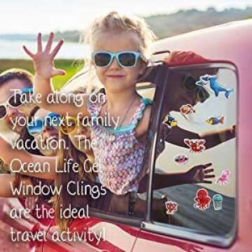 Ocean Sea Animal Gel Window Clings for Kids - Window Stickers for Toddlers, Gel Clings Window Decals Kids Jelly Reusable Sticker - Home Car Plane Airplane Activities - Underwater Life (Jesplay USA)