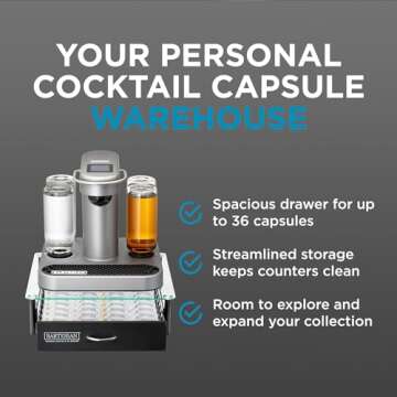 Bartesian Cocktail Capsule Storage Drawer Organizer - Stylish Mixology Cocktails Drink Mixer Holder Dispenser - Home Bar Accessories for Cocktail Maker Machine - Holds Up to 36 Bartesian Capsules