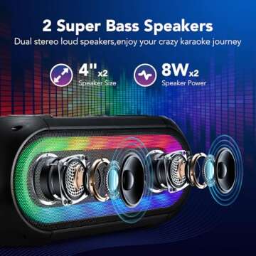 Karaoke Machine with 2 Wireless Microphones for Adults Teen, Powerful Portable Bluetooth Karaoke Speaker Loud for Party, PA System Remote Singing Machine with LED Lights, Support BT TWS USB TF, Gift