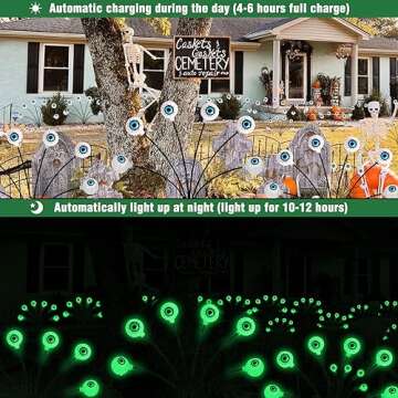 Halloween Decorations Outdoor Solar Scary Eyeball Lights,2PACKS 12LED Green Eyeball Swaying Firefly Lights,Waterproof Solar Halloween Path Lights for Yard/Garden/Lawn/Party Decor,Green