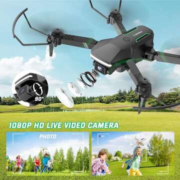 Drone with Camera for Kids - RC Helicopter Boy Gifts Toys, Mini FPV Drones with 1080P HD Camera, Foldable Remote Control Quadcopter with One Key Start, Stable Hover, Gesture Selfie, 2 Batteries, Black