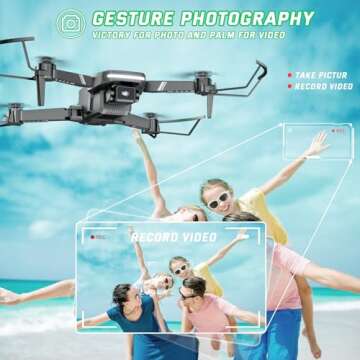 Drone with Camera for Kids - RC Helicopter Boy Gifts Toys, Mini FPV Drones with 1080P HD Camera, Foldable Remote Control Quadcopter with One Key Start, Stable Hover, Gesture Selfie, 2 Batteries, Black