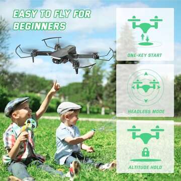 Drone with Camera for Kids - RC Helicopter Boy Gifts Toys, Mini FPV Drones with 1080P HD Camera, Foldable Remote Control Quadcopter with One Key Start, Stable Hover, Gesture Selfie, 2 Batteries, Black