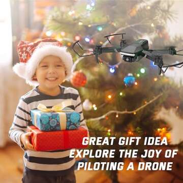 Drone with Camera for Kids - RC Helicopter Boy Gifts Toys, Mini FPV Drones with 1080P HD Camera, Foldable Remote Control Quadcopter with One Key Start, Stable Hover, Gesture Selfie, 2 Batteries, Black