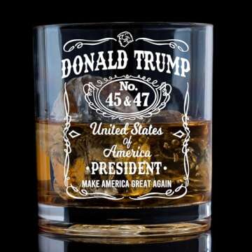 amusediy (2-Pack) Donald Trump Whiskey Glass 45 47-11oz Trump Whiskey Glassware - MAGA Merch,Gift for Trump Supporters - Laser Engraved Presidency Design Trump Glasses