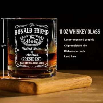 amusediy (2-Pack) Donald Trump Whiskey Glass 45 47-11oz Trump Whiskey Glassware - MAGA Merch,Gift for Trump Supporters - Laser Engraved Presidency Design Trump Glasses