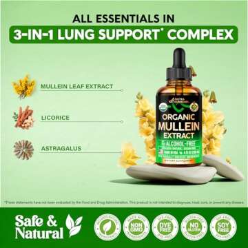 Mullein Drops for Lungs - USDA Organic Liquid - Mullein Leaf Extract Supplement - Made in USA - Lung & Bronchial Cleanse for Smokers - Respiratory Health Support - As Tincture, Tea, Pills - 4 fl oz