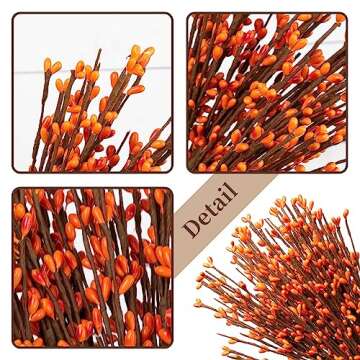 DIYFLORU 17" Fall Stems for Vases Fall Floral Picks Orange Fall Faux Stems with Berry Branches Fall Picks for Floral Arrangements (10 PCs)