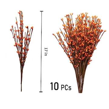 DIYFLORU 17" Fall Stems for Vases Fall Floral Picks Orange Fall Faux Stems with Berry Branches Fall Picks for Floral Arrangements (10 PCs)