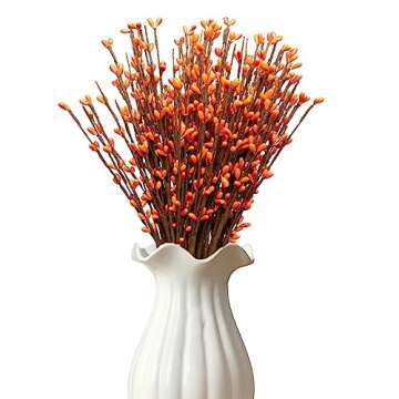 DIYFLORU 17" Fall Stems for Vases Fall Floral Picks Orange Fall Faux Stems with Berry Branches Fall Picks for Floral Arrangements (10 PCs)