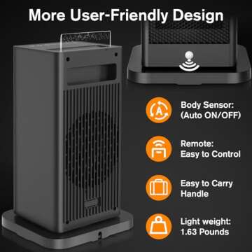 Space Heaters for Indoor Use,1500W PTC Space Heater Large Room,2s Fast Heating Heater with Sensor Humidifier 3D Flame Effect Oscillating,Heater for Bedroom,Office Medium