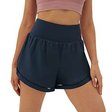 Women's Quick-Dry Running Shorts 2 in 1 Workout Shorts Gym Athletic Shorts Sports Active Yoga Shorts for Women with Pocket (Navy, Medium)